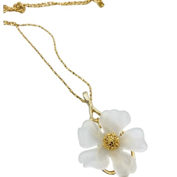 Occult Necklace Vintage Gold White Flower Gnostic Sigil Rosette Rosicrucian